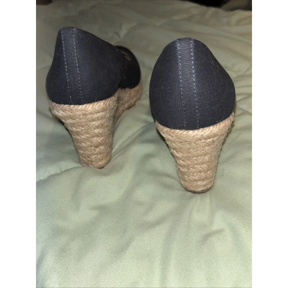 J. Crew Preppy Navy Blue Canvas Espadrille Wedges Jute Heel Size 6.5